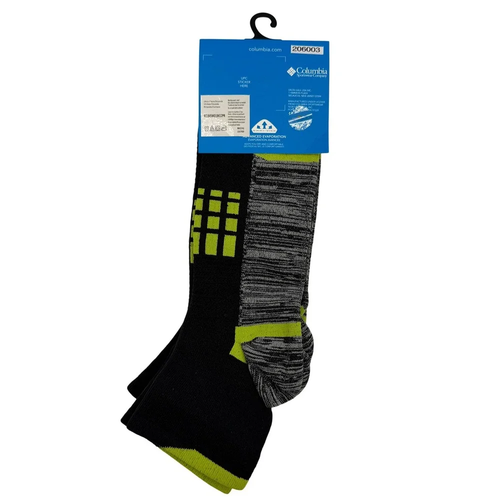 Columbia Performance Socks Mens 6-12 Black 4 Pair brrr Omni-Wick Quarter **NEW**